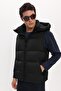 Men's Standard Fit Regular Cut Zero Sleeve Hooded Black Padded Puffer Vest - 3