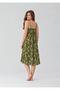 Forest Green Snake Pattern Women's Strappy Relaxed Fit Viscose Dress - 3