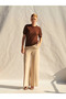 Women's Coffee Color Crew Neck Sequin Detailed Half Sleeve Standard Length Knitwear Sweater - 5