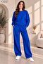 Women's Plain Crew Neck Wide Leg Two-Piece Tracksuit Set Regular Fit