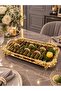 Luxury Gold Handle Rose Detailed Footed Rectangular Promise, Engagement, Dowry, Coffee, Tea Presentation Service Tray - 4