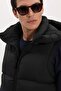 Men's Standard Fit Regular Cut Zero Sleeve Hooded Black Padded Puffer Vest - 7