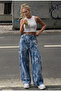 Women's Blue Baggy Fit Special Fabric Design Trousers - 4