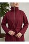 Waist-Tied Zippered Hijab Trench Coat -Burgundy - 2
