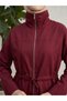 Waist-Tied Zippered Hijab Trench Coat -Burgundy - 4