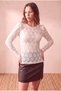 Women's Lace Fabric Ivory Long Balloon Sleeve Crew Neck Blouse Rosine - 2
