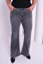 Women's Anthracite Large Size High Waist Washed Half Spanish Leg Jeans