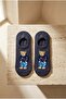 Unisex Teddy Patterned Sneaker Invisible Socks Navy Blue - 3