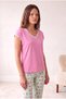 Women's Pink Fruit Patterned Short Sleeve V-Neck Pajama Set with Piping Detail and 3/4 Bottoms Pjagathe - 3