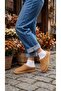 Women's Tan Fur Suede Textured House Slippers 3 cm Bynduggmtf01 - 7