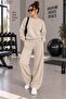 Women's Plain Cotton Crew Neck Wide Leg Women's Two-Piece Tracksuit Set Regular Fit