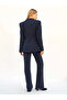 Women's Navy Blue Waist-Fitted Striped Blazer Jacket and Trousers Classic Suit - 4