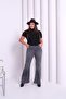 Women's Anthracite Large Size High Waist Washed Half Spanish Leg Jeans - 3