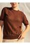 Women's Coffee Color Crew Neck Sequin Detailed Half Sleeve Standard Length Knitwear Sweater - 8