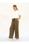 Women's Khaki Trousers with Elastic Waist, Lace-Up, Side Pockets, Wide Legs, Plain Weave - 6