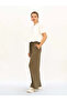 Women's Khaki Trousers with Elastic Waist, Lace-Up, Side Pockets, Wide Legs, Plain Weave - 5