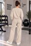 Women's Plain Cotton Crew Neck Wide Leg Women's Two-Piece Tracksuit Set Regular Fit - 2