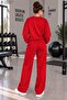 Women's Plain Cotton Crew Neck Wide Leg Women's Two-Piece Tracksuit Set Regular Fit - 2
