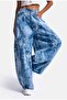 Women's Blue Baggy Fit Special Fabric Design Trousers - 3