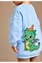 3 Yarn Combed Cotton Dinosaur Printed Unisex Children's Crewneck Sweatshirt Qs4