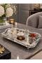 Luxury Silver Handle Rose Detailed Footed Rectangular Promise, Engagement, Dowry, Coffee, Tea Presentation Service Tray - 2