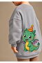 3 Yarn Combed Cotton Dinosaur Printed Unisex Children's Crewneck Sweatshirt Qs4