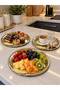 3-Piece Gold Feather Detailed Round Presentation Tray for Tea, Coffee and Pastries, Decorative Serving Tray - 2