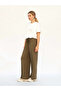 Women's Khaki Trousers with Elastic Waist, Lace-Up, Side Pockets, Wide Legs, Plain Weave - 3