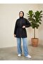 Waist-Tie Zippered Hijab Trench Coat - Black