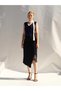Women's Navy Blue Scarf Collar Layered Look V-Neck Sleeveless Knitwear Blouse - 5
