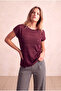 Women's Openwork Knitted Claret Red Short Sleeve Crew Neck Blouse Lucie - 2