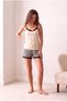 Women's Beige / Navy Blue Damask Patterned Rope Strap Lace Detailed Shorts Pajama Set Pjlouise