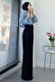 Premium Pleated Detailed Twill Palazzo Trousers - Navy Blue - 8
