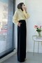 Premium Pleated Detailed Capped Detail Twill Palazzo Trousers - Black - 7