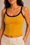 Women's Thin Straps Contrast Ribbed U-Neck Ribbed Crop Tank Top