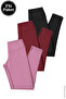 Women's Black-Dry Rose-Brick High Waist Soft Textured Gathering Premium Long Leggings