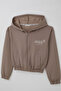 Girl's Cardigan with Embroidered Text, Hooded, Elastic Waist, Ages 9-14, Mink - 5