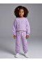 Cherry Motif Girls' Striped Floral Patterned School Sweatshirt and Sweatpants Set