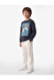 Long Sleeve Crew Neck Printed Raised Cotton Sweatshirt - 2