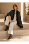 Women's Black Heart Patterned Woven Poncho Pnc13