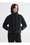 Lcw Vision Black Stand Collar Women's Leather Look Puffer Coat