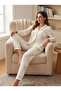Floral Printed Pocket Detailed Buttoned Casual Long Pajama Set -7037 - 2
