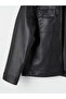 Seray New Season Black Regular Fit Men's Leather Look Coat - 7