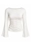 Women's White Boat Neck Draped Spanish Sleeve Blouse