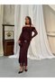 Women's Strapless Madonna Collar Shawl Detailed Buckle Mid-Length Tulle Dress - 5