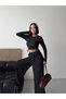 Women's Crew Neck Side Gathered Blouse and Wide Leg Pants Set - 3