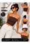 Premium - Women's Wrinkled Fabric Strapless Bustier Crop Top - Stretchy Bandeau / Stylish Basic Top