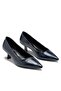 Women's Short Heeled Pointed Toe Crocco Patterned Navy Blue Stiletto Shoes