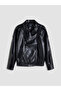 Vizyon New Season Black Stand Collar Women's Leather Look Jacket - 8