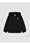 Black Embroidered Girls' Thick Zippered Sweatshirt - 4